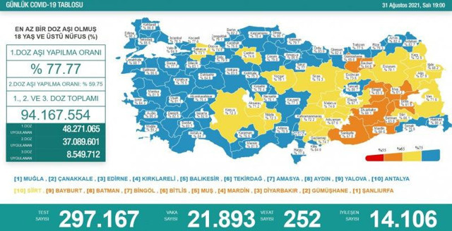 Türkiye 31 Ağustos 2021 koronavirüs vaka ve ölü sayısı! Sağlık Bakanlığı Covid-19 tablosu - Resim: 0