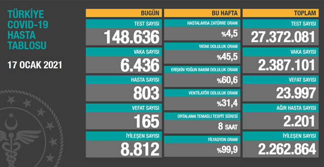 Türkiye'nin koronavirüs vaka ve ölü sayısında son durum (17 Ocak Pazar) - Resim: 0