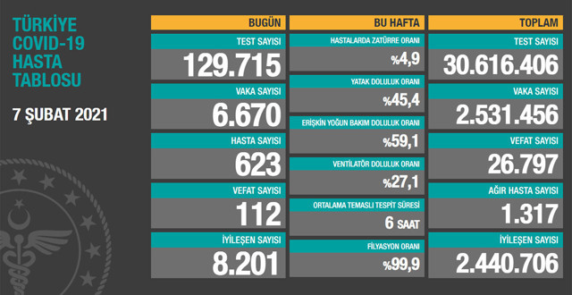 Türkiye'nin koronavirüs vaka ve ölü sayısında son durum (7 Şubat Pazar) - Resim: 0