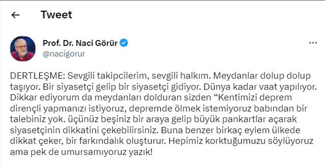 Naci Görür'den seçim öncesi dikkat çeken çağrı! Vatandaşa sitem: "Pek de umursamıyoruz yazık" - Resim: 0