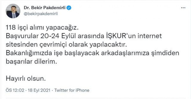 Bakan Pakdemirli müjdeyi verdi: 118 işçi alımı yapacağız - Resim: 0