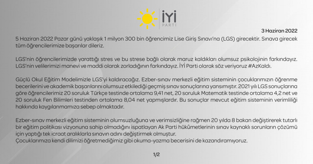 İYİ Parti'den LGS'yi kaldırma sözü! Yeni modeli duyurdular - Resim: 0
