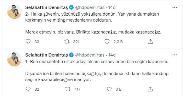 Selahattin Demirtaş fena uçtu! Muhalefetin ortak adayı olsam cezaevinden bile seçilirim - Resim: 0