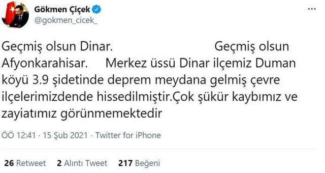 Dinar’da 3.9 büyüklüğünde deprem oldu! Valilikten açıklama geldi - Resim: 0