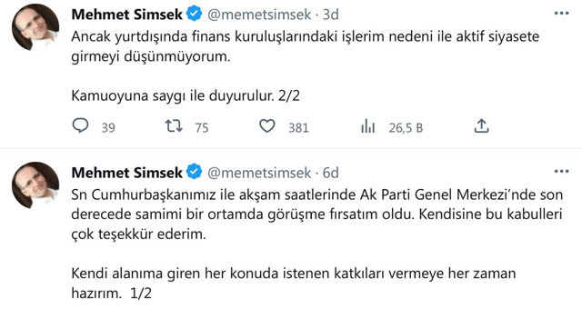Mehmet Şimşek'ten AK Parti adaylığı açıklaması! Cumhurbaşkanı Erdoğan'la görüşmüştü - Resim: 0