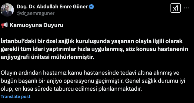 Özel sağlık kuruluşunda "fiyat pazarlığı" yapılan hastanın tedavisi kamu hastanesinde yapıldı - Resim: 0