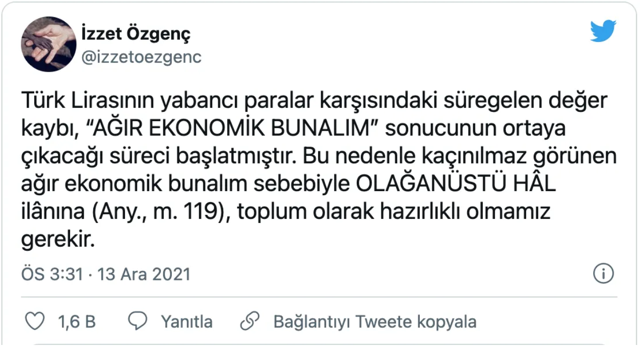 Prof. Dr. İzzet Özgenç yine 'OHAL kaçınılmaz' dedi! Dolar 18 lira olunca da istemişti - Resim: 1