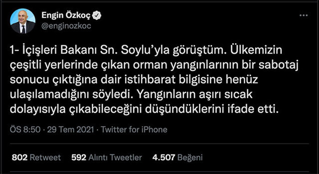 İçişleri Bakanı Süleyman Soylu’dan yangınlarla ilgili 'sabotaj' açıklaması! - Resim: 0