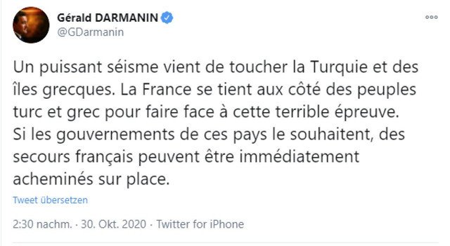 Yunanistan ve Fransa'dan Türkiye'ye İzmir depremine ilişkin yardım mesajı - Resim: 0