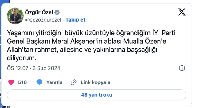Özgür Özel'den Meral Akşener'e taziye mesajı - Resim: 0