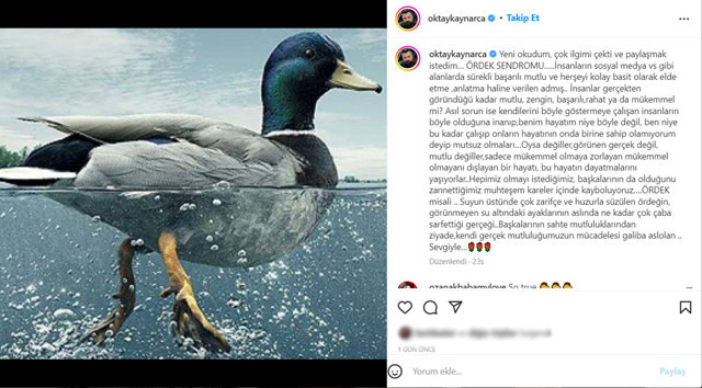Oktay Kaynarca'nın binlerce beğeni alan paylaşımı! Ördek sendromu yazısı herkesi düşündürdü - Resim: 1