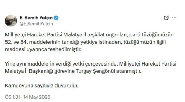 MHP'li Yalçın duyurdu: Bir il teşkilatı daha feshedildi - Resim: 0