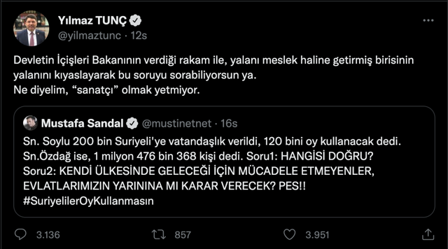 Mustafa Sandal ile AK Partili Yılmaz Tunç arasında Suriyeli tartışması! Sosyal medya sallandı - Resim: 1
