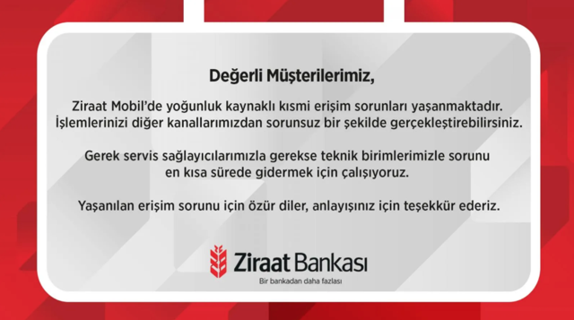 Akbank'tan sonra Ziraat Bankası'nın mobil uygulamasına de erişim sağlanamıyor - Resim: 1