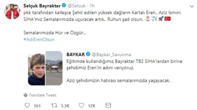Selçuk Bayraktar açıkladı! Eren Bülbül'ün ismi SİHA'lara verildi - Resim: 0