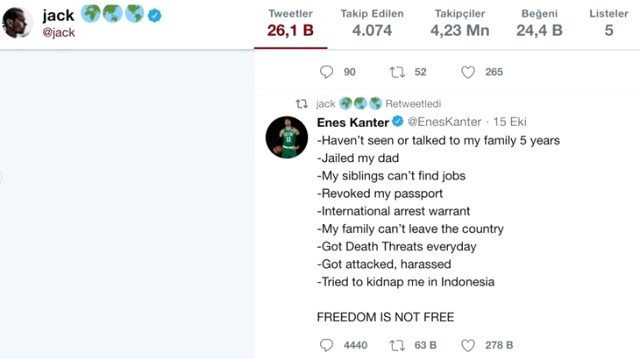 Twitter'ın CEO'su FETÖ'cü Enes Kanter'in mesajını retweetledi - Resim: 0