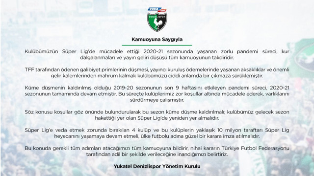 Denizlispor'dan TFF'ye başvuru! Küme düşme kaldırılsın - Resim: 0