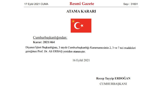 Resmi Gazete'de yayımlandı! Ali Erbaş yeniden Diyanet İşleri Başkanı seçildi - Resim: 0