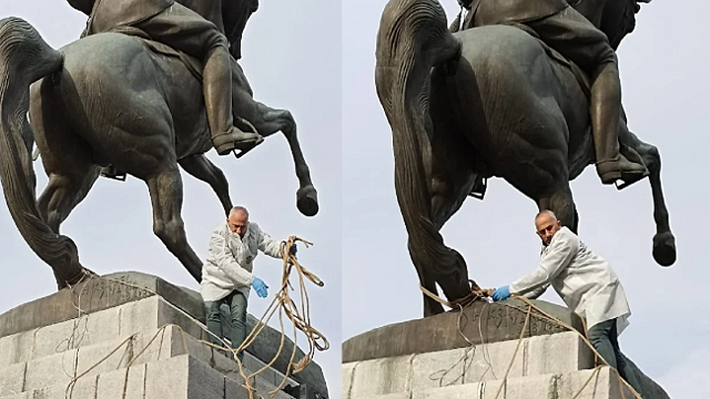 Atatürk'ün simge anıtına urganla saldırı! Samsun Valiliği'nden açıklama - Resim: 1