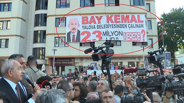 Yalova'ya konuşma yapmaya giden Kılıçdaroğlu'na şok pankart: Çalınan 23 milyon lira nerede? - Resim: 0