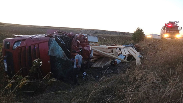 Kontrolden çıkan kereste yüklü tır şarampole devrildi:1 ölü - Resim: 0