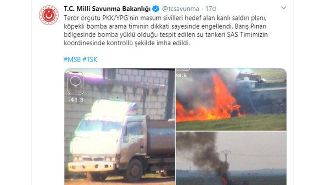Milli Savunma Bakanlığı duyurdu: Bomba yüklü tanker imha edildi - Resim: 0