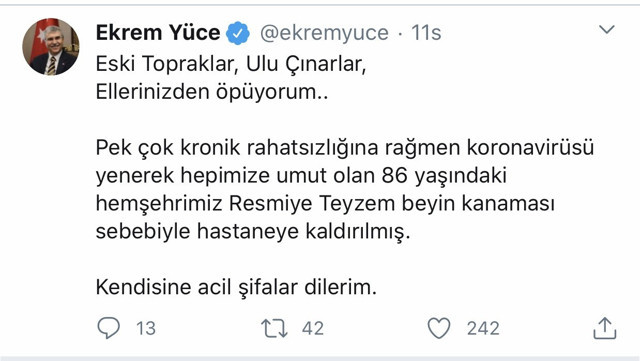 86 yaşında koronayı yenen Resmiye Işık, beyin kanaması geçirdi - Resim: 1