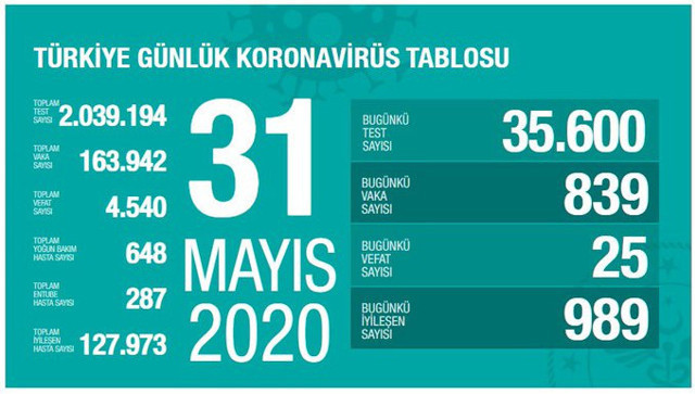 Türkiye'deki koronavirüs vaka ve ölü sayısında son durum (31 Mayıs Pazar) - Resim: 0