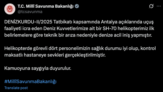 Deniz Kuvvetleri'ne ait helikopter denize acil iniş yaptı! - Resim: 1