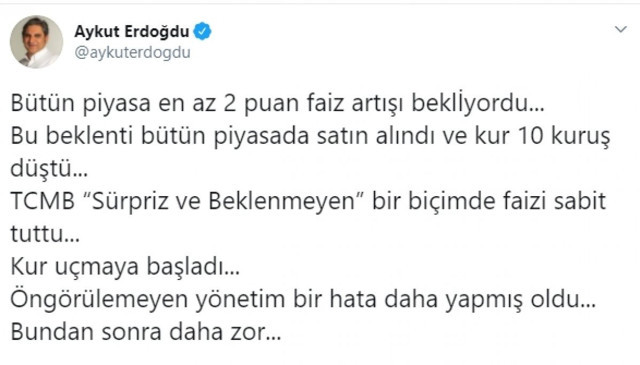 CHP'li Aykut Erdoğdu'dan Merkez Bankası'nın faiz kararına tepki en az 2 puan artmalıydı - Resim: 0