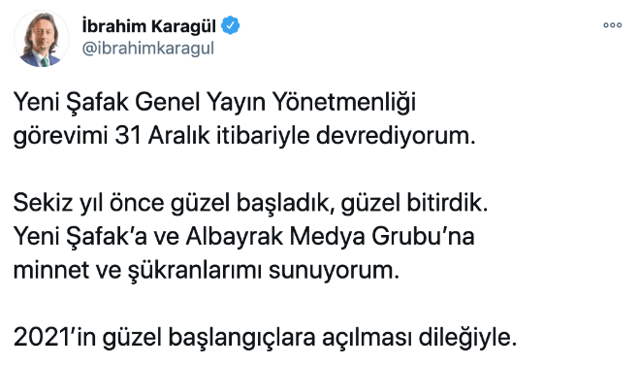 İbrahim Karagül, Yeni Şafak Gazetesi Genel Yayın Yönetmenliğini bıraktı - Resim: 0