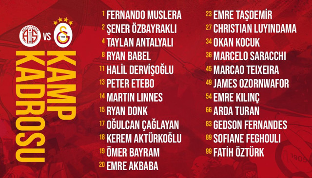 Galatasaray'ın Antalyaspor maçı kadrosunda 4 eksik - Resim: 0