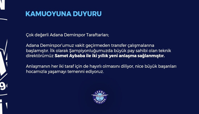 Adana Demirspor, Samet Aybaba ile yola 'devam' dedi - Resim: 0