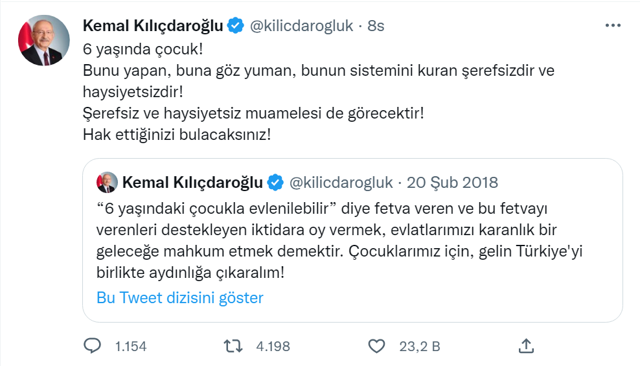 Kemal Kılıçdaroğlu, 4 yıl önce '6 yaşındaki kızla evlilik' tweeti atmış! Nureddin Yıldız'ın fetvası... - Resim: 0