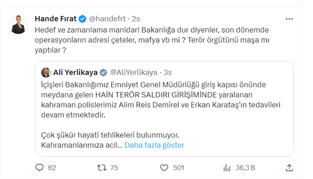 Hande Fırat'tan olay Ankara saldırısı paylaşımı! Terör örgütünü çete ve mafyalar mı kiraladı? - Resim: 0