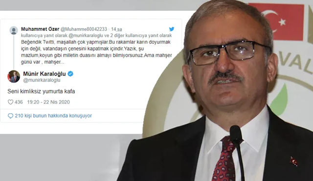 Yoruma sinirlenen Antalya Valisi böyle yanıtladı: Seni kimliksiz yumurta kafa - Resim: 0