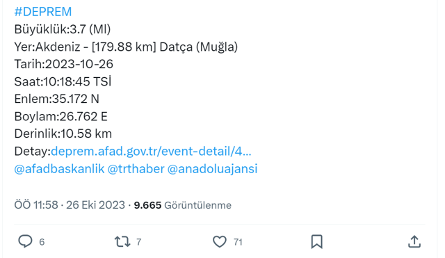 Türkiye peş peşe 3 depremle sarsıldı! Hatay ve Muğla'da depremler oldu AFAD'dan açıklama... - Resim: 1