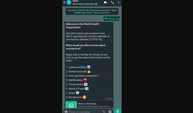 WhatsApp koronavirüs ile ilgili sohbet botu başlattı DSÖ ile koordineli çalışma - Resim: 0