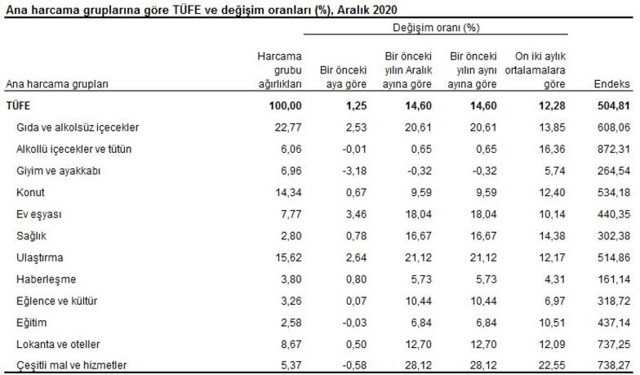 2020 Aralık ayı enflasyon rakamları açıklandı! Enflasyon memur ve emekli zammını belirledi - Resim: 3