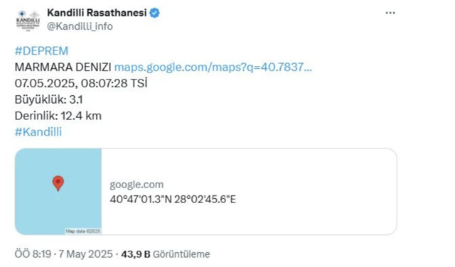 Marmara Denizi'nde deprem! Kandilli duyurdu! - Resim: 0