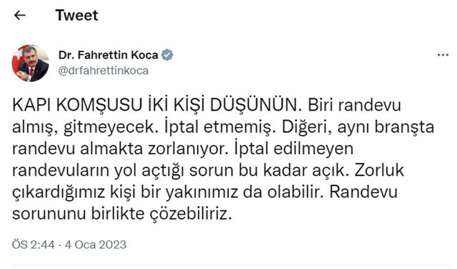 Bakan Koca'dan "Randevu" paylaşımı! "Sorun bu kadar açık, birlikte çözebiliriz" - Resim: 0