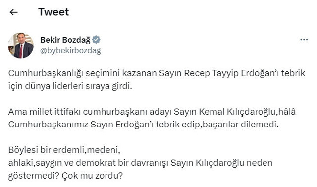 Bakan Bozdağ'dan Kılıçdaroğlu'na 'tebrik' tepkisi! "Dünya liderleri sıraya girdi, çok mu zordu" - Resim: 0