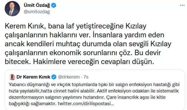 Ümit Özdağ ile Kızılay Başkanı Kerem Kınık twitter'da tartıştı: Salgın hastalığı gibi hızla yayılabilir - Resim: 0