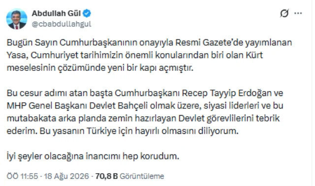 Abdullah G&uuml;l'den &ccedil;er&ccedil;eve yasa mesajı! Erdoğan ve Bah&ccedil;eli'ye tebrik - Resim: 0