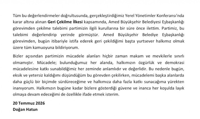 Diyarbakır son dakika haberi! Büyükşehir Belediye Başkanı Doğan Hatun neden istifa etti - Resim: 0