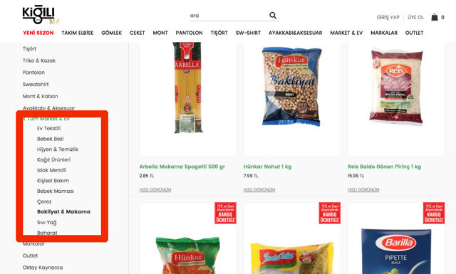 Giyim devi Kiğılı internet sitesinden makarna bulgur satmaya başladı ne ararsan var - Resim: 0