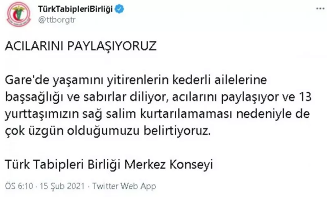 Türk Tabipler Birliği'nden Gara şehitleri için taziye mesajı ancak yine PKK'nın adı geçmedi - Resim: 0
