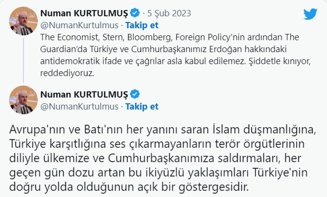Kurtulmuş'tan, Erdoğan'ı hedef alan The Guardian'a sert tepki "Türkiye'den korkmaya devam edin" - Resim: 0
