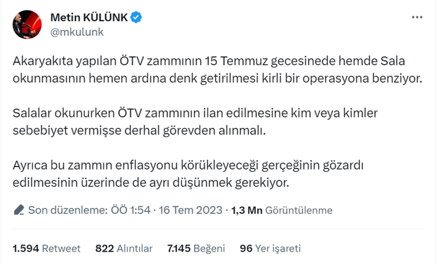 AK Partili Metin Külük'ten 5 liralık benzin ve motorin zammı tepkisi: 15 Temmuz'da kirli bir operasyon - Resim: 0
