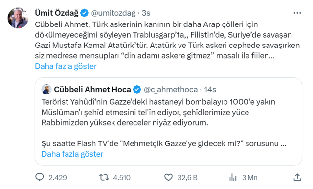 Cübbeli Ahmet Hoca ile Ümit Özdağ birbirine girdi! Konu Gazze'deki katliam... - Resim: 1